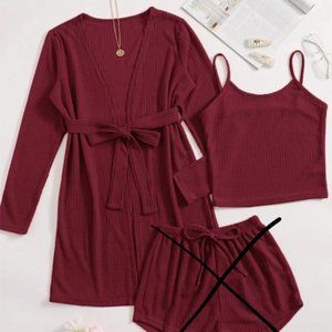 ⚫️Soft Ribbed Red Robe and Tank